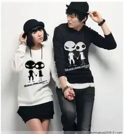  韩版个性情侣装长袖小人情侣t恤