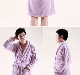  玉沙家纺法兰绒浴袍男女情侣款加厚保暖浴衣开襟绑带珊瑚绒浴袍