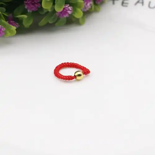 抖音同款黄金转运珠戒指女情侣小金珠黑绳编织镀金豆豆持久不掉色