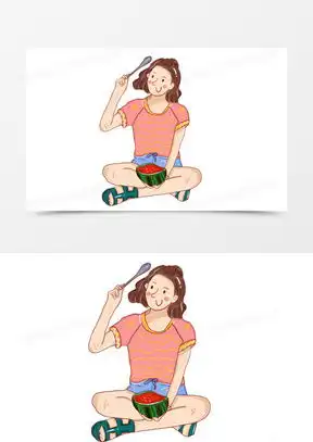 卡通可爱吃西瓜的少女手绘形象png图片素材免费下载psd格式熊猫办公