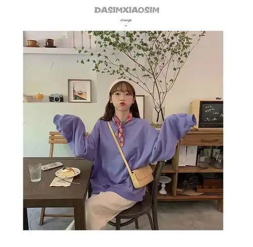  秋季薄款长袖上衣女装2020新款宽松慵懒风圆领卫衣女韩版情侣款