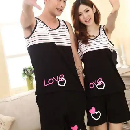  馨梦婷可爱心形韩版纯棉情侣睡衣套装110016图片大全邮乐官方网站