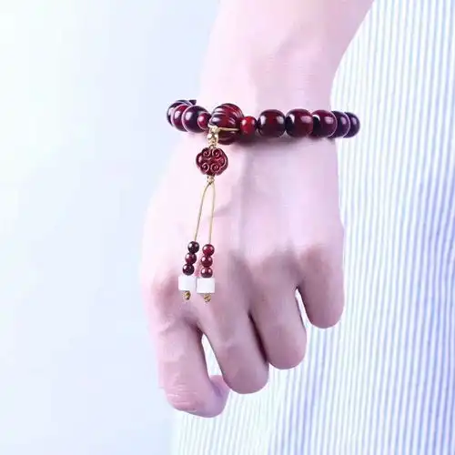  diy印度小叶紫檀鸡血红1.01.019颗老形珠情侣款创意手串礼盒装