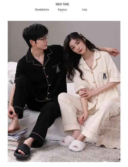  2022春秋女睡衣短袖长裤纯棉家居服情侣全棉可外穿直播套装薄款男