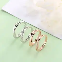  纯银曲面镶钻戒指韩版首饰精致开口情侣戒指创意款