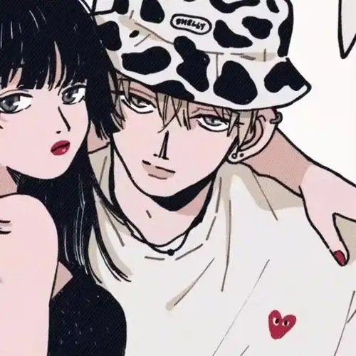  手绘情侣头像女孩与狼系男友