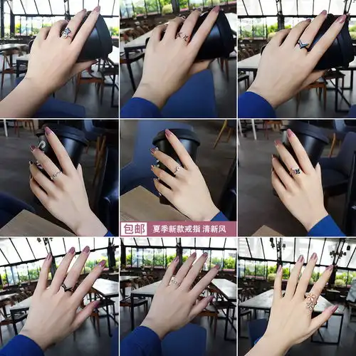  戒指女日韩潮人学生个性韩国网红指环冷淡风食指情侣对戒开口尾戒