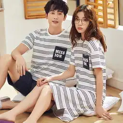  旗笙情侣睡衣全棉夏季短袖韩版条纹男女性感睡裙夏天家居服套装7958女款xxl蜜芽,中国领先的进口母婴限时特卖商城
