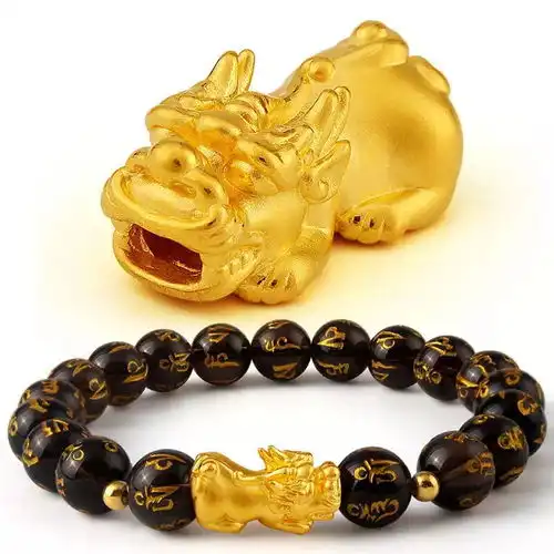  足金镶嵌和田玉小貔貅手串材质工艺寓意与保养全方位解析