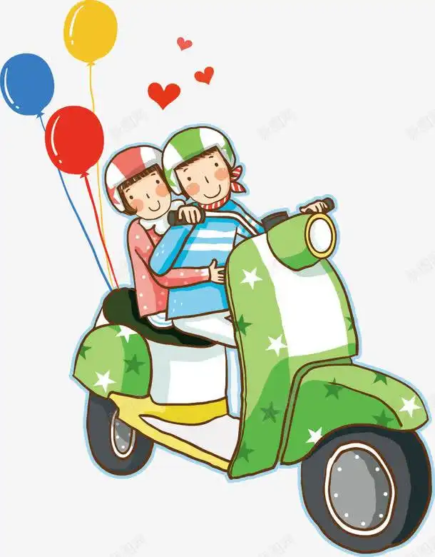  情侣开摩托车汽球素材