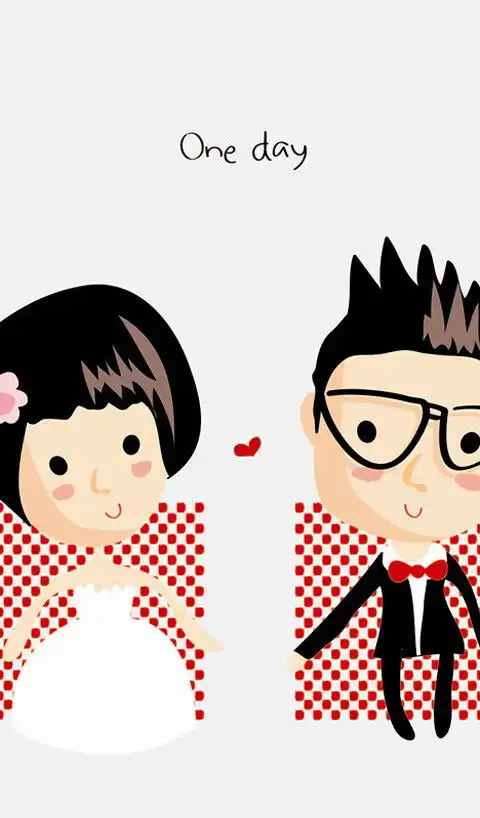  手绘小情侣手机图片壁纸
