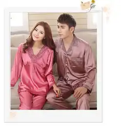  性感真丝情侣家居服开衫翻领气质男真丝装春秋冬长袖花边女士睡衣旭宏睡衣