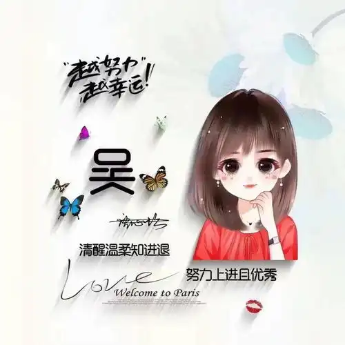  姓氏头像第521期,可爱卡通情侣个性签名头像,越努力越幸运