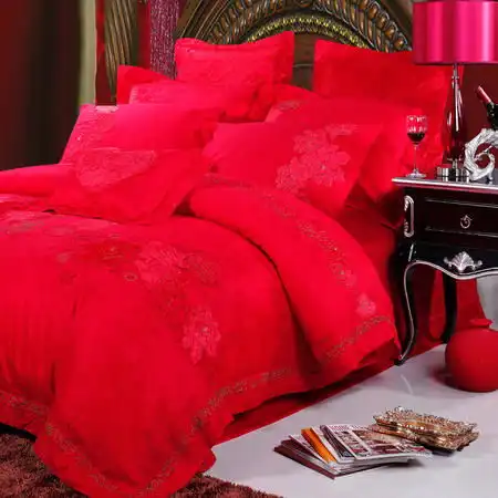  居梦莱家纺喜事连连床上用品婚庆套件九件套提花绣花图片大全邮乐官方网站