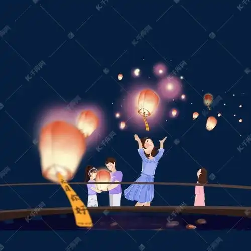  七夕孔明灯情侣浪漫主题卡通素材图片免费下载千库网