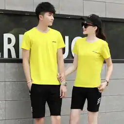 夏季男士运动套装新款夏天短袖情侣运动服男跑步休闲运动装女夏款