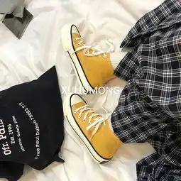  复古高帮情侣帆布鞋ins韩版百搭女学生平底鞋原宿风单鞋1970s板鞋