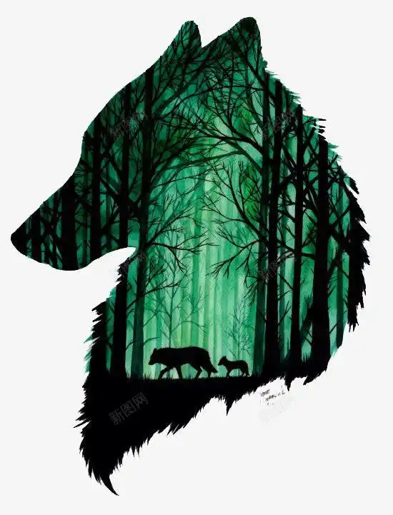 绿色树林狼头像创意素材曝光素材