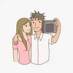  日系情侣自拍手绘插画免抠元素下载图片素材其他格式下载动漫人物大全