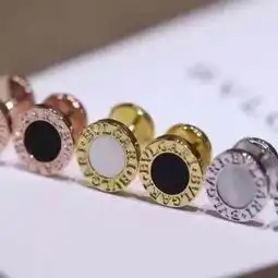  宝格丽耳钉18k玫瑰金圆饼玛瑙贝壳耳钉耳环男女士情侣款耳钉