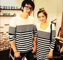  稻草人服饰e.f春装新款长袖条纹情侣装