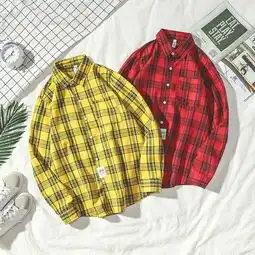  格子长袖衬衫情侣款