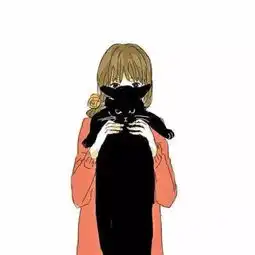  女孩和黑猫卡通壁纸头像ing