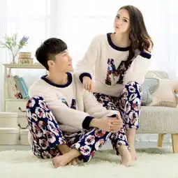 情侣睡衣法兰绒长袖套装女家居服睡衣休闲运动套装可外穿
