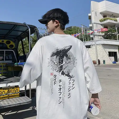  男士in复古原宿风情侣短袖t恤潮流五分半袖上衣打底衫dt