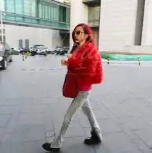  e女王家2013新款芬兰进口狐狸毛皮草范爷霍思燕同款大红色