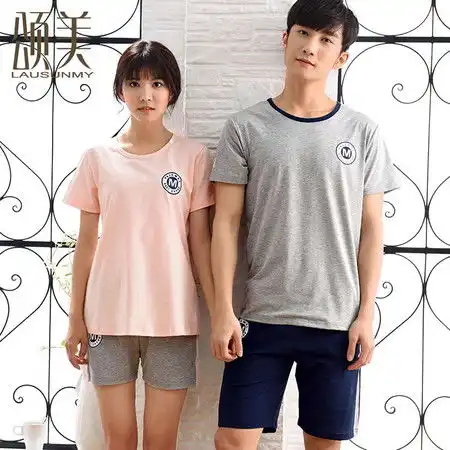  颂美情侣睡衣女夏短袖纯棉居家服夏季可外穿运动休闲服男女家居服套装