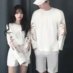  disoo旗舰店情侣装秋装2017新款韩版纯棉刺绣花宽松显瘦气质女打底衫情侣卫衣简单网www.j.cn