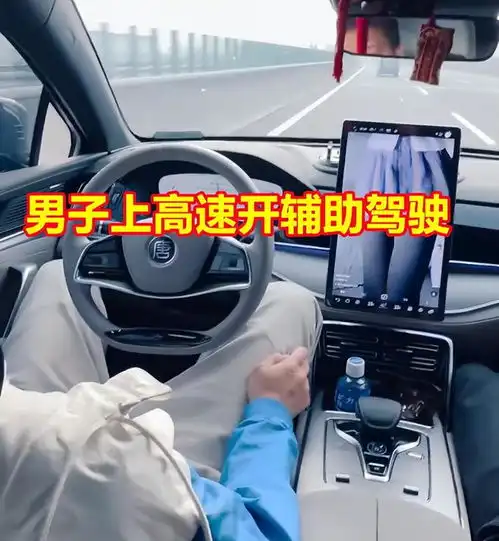 男子高速上开辅助驾驶,手离方向盘刷美女擦边视频,网友心真大