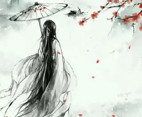  黑白背影长发飘飘动漫女生头像