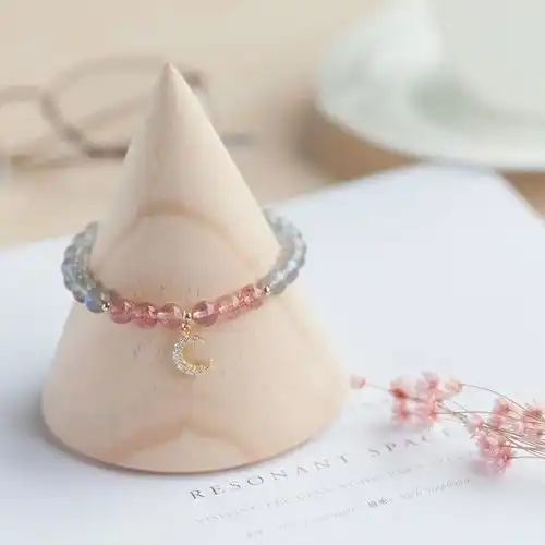  七夕情人节礼物招桃花款粉水晶草莓晶红虎眼手链加持姻缘事业学业,一品好特惠