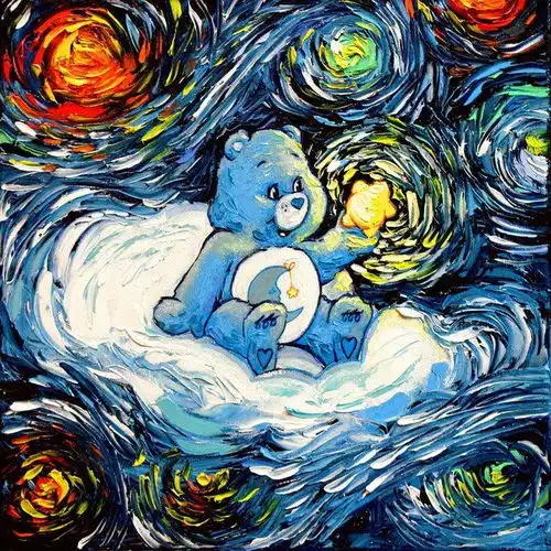 趣图二次元流行文化入侵世界名画梵高的星空,嗯,略萌
