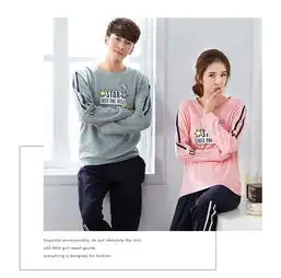  春秋季纯棉情侣睡衣长袖简约字母运动风男女款家居服居家圆领套装