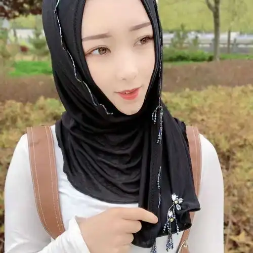  穆斯林纱巾新款头巾夏季时尚舍子同款钉珠休闲时尚纱巾回族盖头包