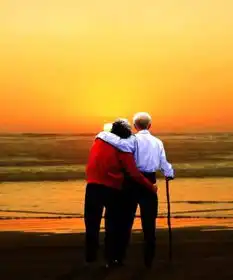  我在找一张图片,一张两位老人相互搀扶走在夕阳下的照片,