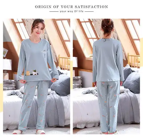  情侣睡衣长袖休闲家居服长袖两件套男女外穿套装