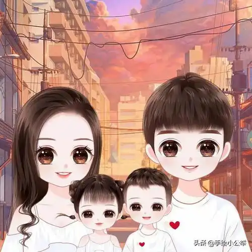  你的头像该换了,一家四口一儿一女亲子,真人照片变卡通头像