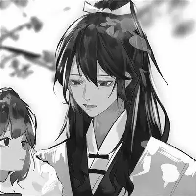  古风动漫情头黑白漫画一对