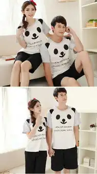  蜜格儿春夏季款情侣男女短袖纯棉睡衣韩版可爱小猫短裤家居服睡衣套装j3410