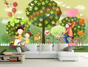  浪漫情侣唯美儿童房卡通小孩房壁画图片素材psd效果图下载儿童房背景墙图大全电视背景墙编号16472456