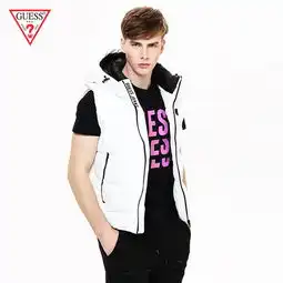  领券40元后659元guess情侣款男士保暖舒适连帽拉链羽绒马甲mh4w5897