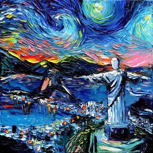 趣图二次元流行文化入侵世界名画梵高的星空,嗯,略萌
