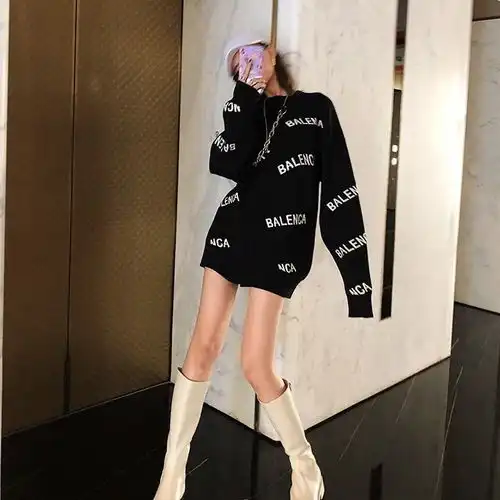  李婉君情侣装毛衣女宽松外穿慵懒风2020春秋新款中长款针织衫外套