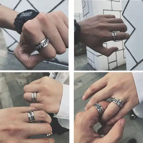  男学生霸气个性男士转动戒食指戒指女情侣戒指一对