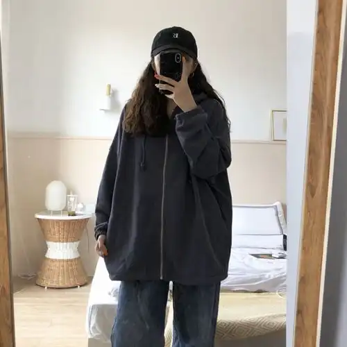  ins超火的慵懒风卫衣外套女韩版潮宽松学生春秋季情侣装社会百搭