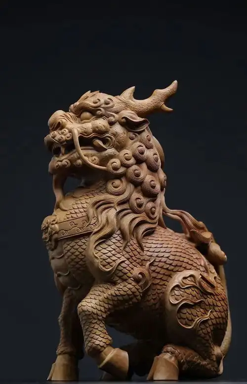 纯手工雕刻的一尊老山檀香麒麟,太漂亮了